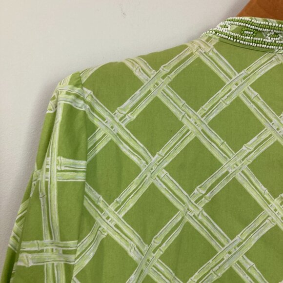 Brooks Brothers 346 Women’s Top Tunic Size Medium Cotton Green 3/4 Sleeve Beaded - Picture 9 of 9